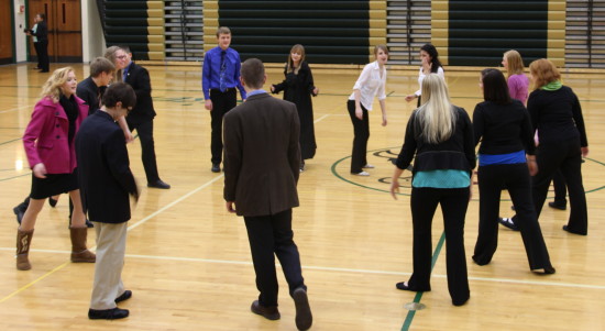 The speech team warms up prior to the Ham-Mer meet.